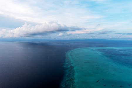 Drone point of view of an ocean with turquoise water Sabah Borneo Malaysiaの写真素材