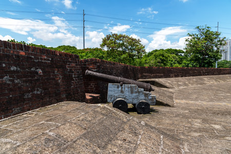 16th century build fortress Intramuros and cannons Fort Santiago in Manila, Philippinesのeditorial素材