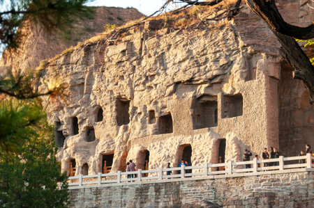 Hanging Buddhist temple at Yungang Grottoes in Datong, Shanxi, Chinaのeditorial素材