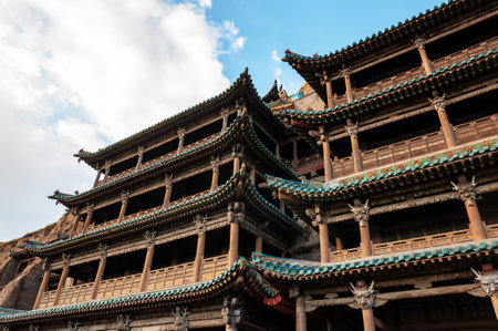 Hanging temple at Yungang Grottoes in Datong, Shanxi, Chinaのeditorial素材