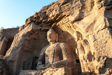 The Buddha statue at Yungang Grottoes, its an ancient Buddhist temple grottoes near the city of...