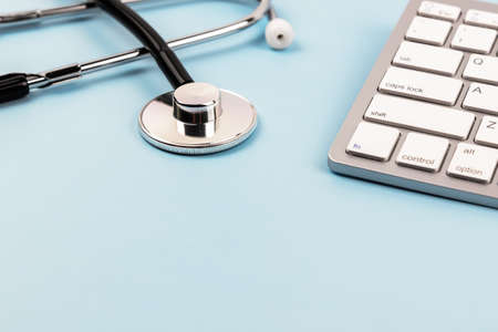 Stethoscope and computer keyboard with copy spaceの写真素材