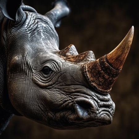 Close up portrait of rhinoceros with horn Generative AIの素材