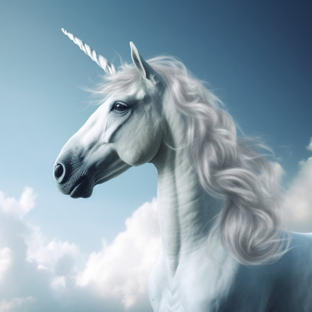 Portrait of magical unicorn with white mane Generative AIの素材