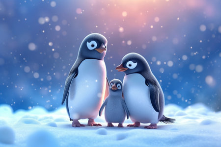 Family of penguin in the winter Generative AIの素材