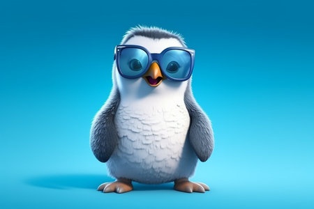 Portrait of cute funny penguin chick cartoon wearing an eyeglasses a Generative AIの素材
