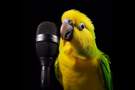 Singing parrot with microphone Generative AIの素材