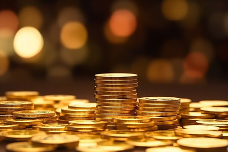 Stack of coins background Generative AIの素材