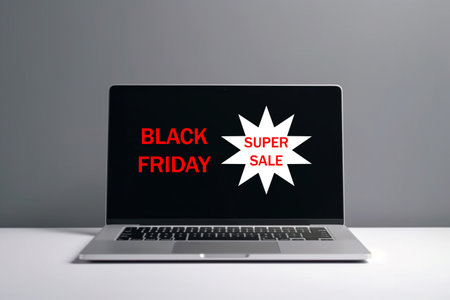 Black Friday banner on laptop screen, Generative Ai.の素材