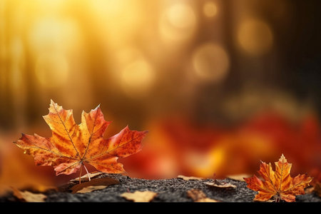 Autumn maple leaves background and copy space Generative Aiの素材