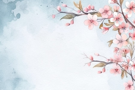 Beautiful sakura floral background with border and copy space Generative Aiの素材