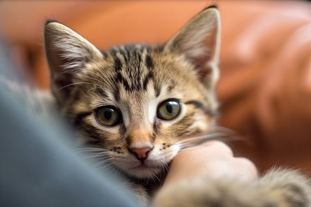 Close up of cute kitten on a lap Generative AIの素材