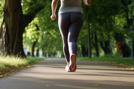 Rear view of body positive woman exercising in the park Generative Aiの素材