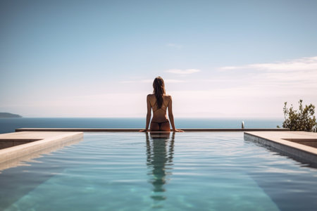 Woman in the infinity swimming poolの素材