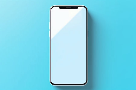 Smart phone with white screen on blue backgroundの素材
