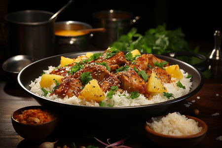 Curry chicken and potatoes and riceの素材
