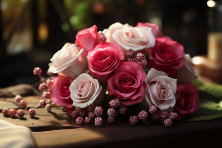 Pink and white roses bouquet Valentine's Day conceptの素材