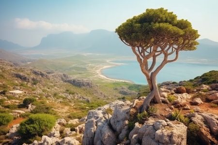 Lone bonsai tree at he cliff on mountainous  cliffの素材