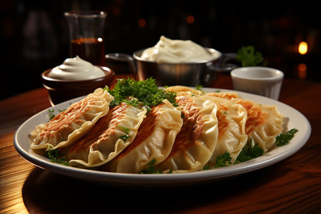 Pierogi filled dumpling dish on a plate, Poland dishの素材