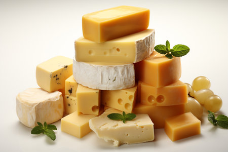 Assorted cheese on white backgroundの素材