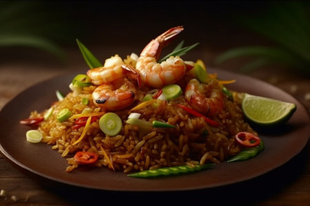 Close up of Thai shrimp fried rice Khao pad goongの素材