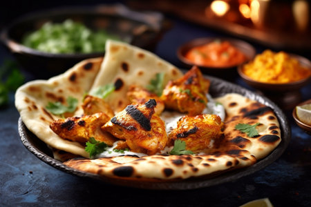 Naan roti and chicken tandoori Indian foodの素材
