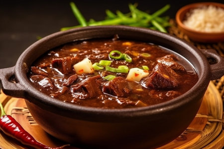 Close up of Dinuguan stew puto pork blood stew Filipino foodの素材
