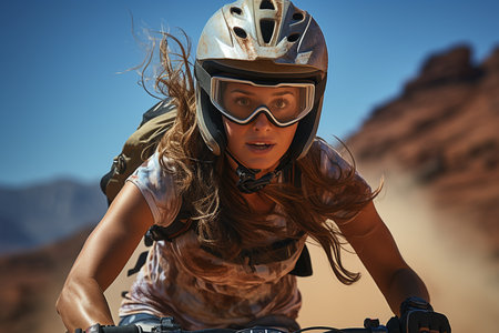 Close up portrait of mountain biking womanの素材