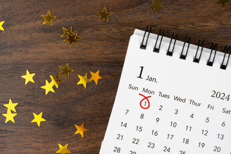 January 01 New Year Day on Calendar