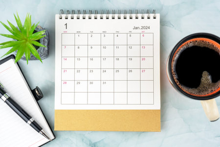 January 2024 Desk Calendar flat layの写真素材
