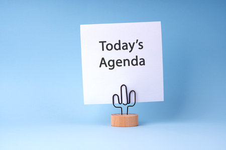 White paper note with text Today's Agendaの写真素材