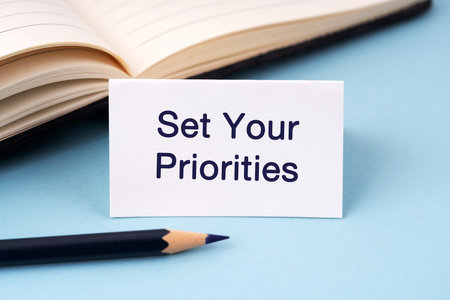 Paper note with text Set Your Priorities business conceptの写真素材