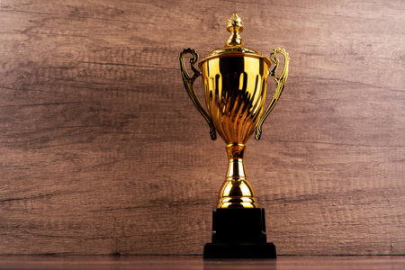 Golden trophy with copy spaceの写真素材