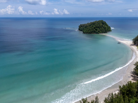 Drone point of view Kelambu Beach in Kudat Sabah Borneo Malaysiaの写真素材