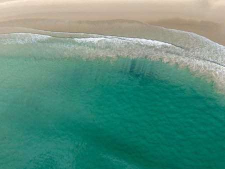 Directly Above View of  tropical beach at Simpang Mengayau Tip of Borneo Kudat Sabahの写真素材