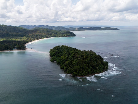 Drone point of view Kelambu Beach in Kudat Sabah Borneo Malaysiaの写真素材