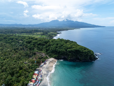Aerial view of a pristine beach located in Karangasem in North Baliの写真素材