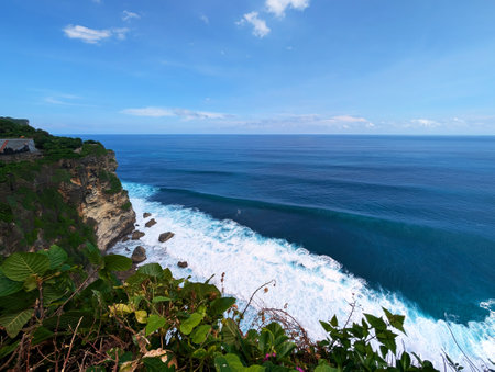 Aerial View of the Cliff and Indian Ocean in Uluwatu Baliの写真素材