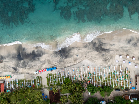 Directly above view of Beach Pantai Pasir Putih, Karangasem, Baliの写真素材