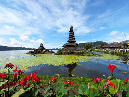 Pura Ulun Danu Beratan, or Pura Bratan is a Hindu Shaivite temple in Bali, Indonesiaの写真素材