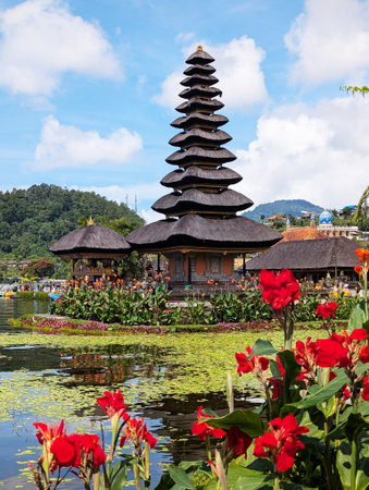 Pura Ulun Danu Beratan, or Pura Bratan is a Hindu Shaivite temple in Bali, Indonesiaの写真素材