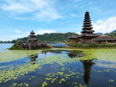 Pura Ulun Danu Beratan, or Pura Bratan is a Hindu Shaivite temple in Bali, Indonesiaの写真素材