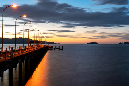 Sunset at Odec Jetty Kota Kinabalu Sabah Malaysiaの写真素材