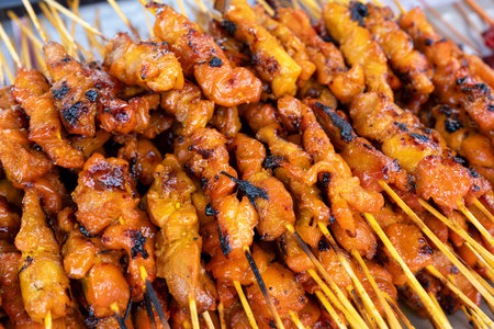 Close up of chicken satay for sale during ramadan bazaar in Kota Kinabalu