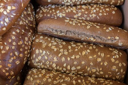 Fresh sesame black ciabatta at the city market