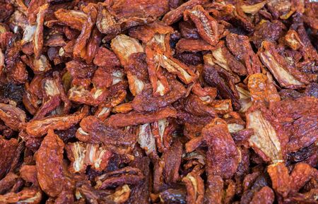 Heap of dried tomatoes sold at  local city market. Provence. Franceの写真素材