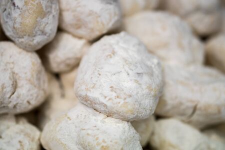 Traditional Iraqian and persian balls of white nougat for sale at city marketの写真素材