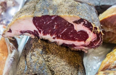 italian style smoked ham for sale at local city farmers market