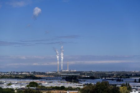 Panoramic view on Ashkelon`s Mediterranian coast and Rutenberg Power Station. Israelの写真素材
