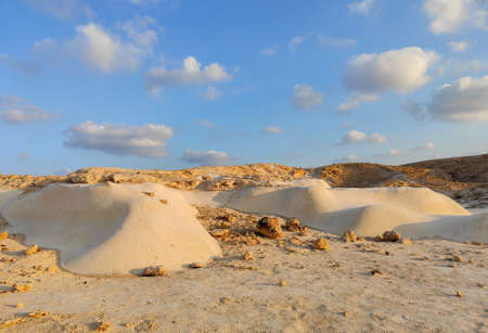 Amazing sunset at Nizzana Hillocks or Nitzana chalk hills. Negev desert in Israel